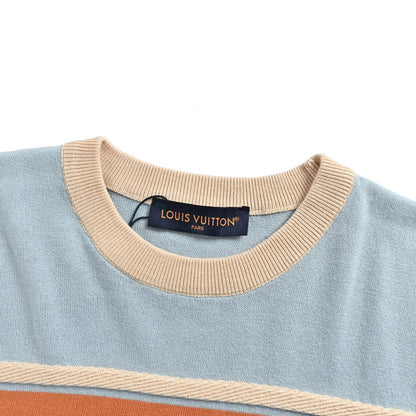 Louis Vuitton 26ss contrasting color patchwork striped knitted short sleeves