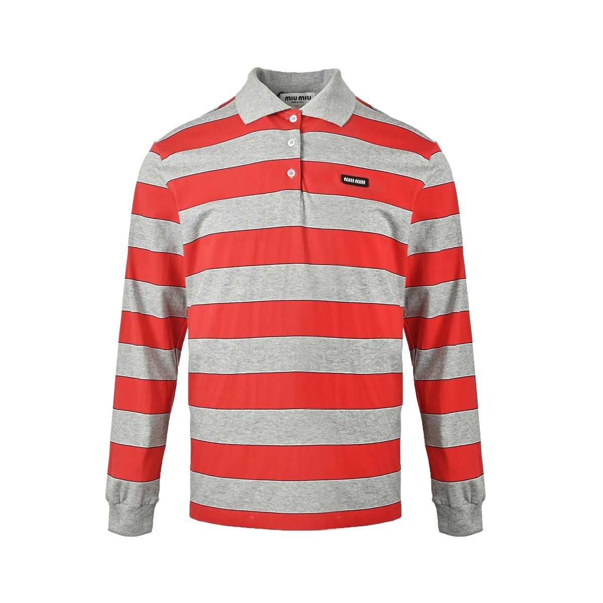 Miu Miu 26ss Miu small label red and gray striped Polo long sleeves