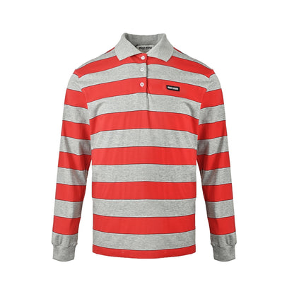 Miu Miu 26ss Miu small label red and gray striped Polo long sleeves