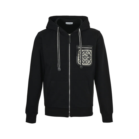 Loewe/Luo Yiwei 25Fw fake pocket laminated logo zipper hooded jacket