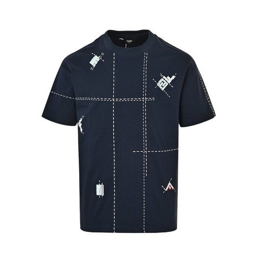 Fendi 26ss FF letters dotted embroidered short sleeves