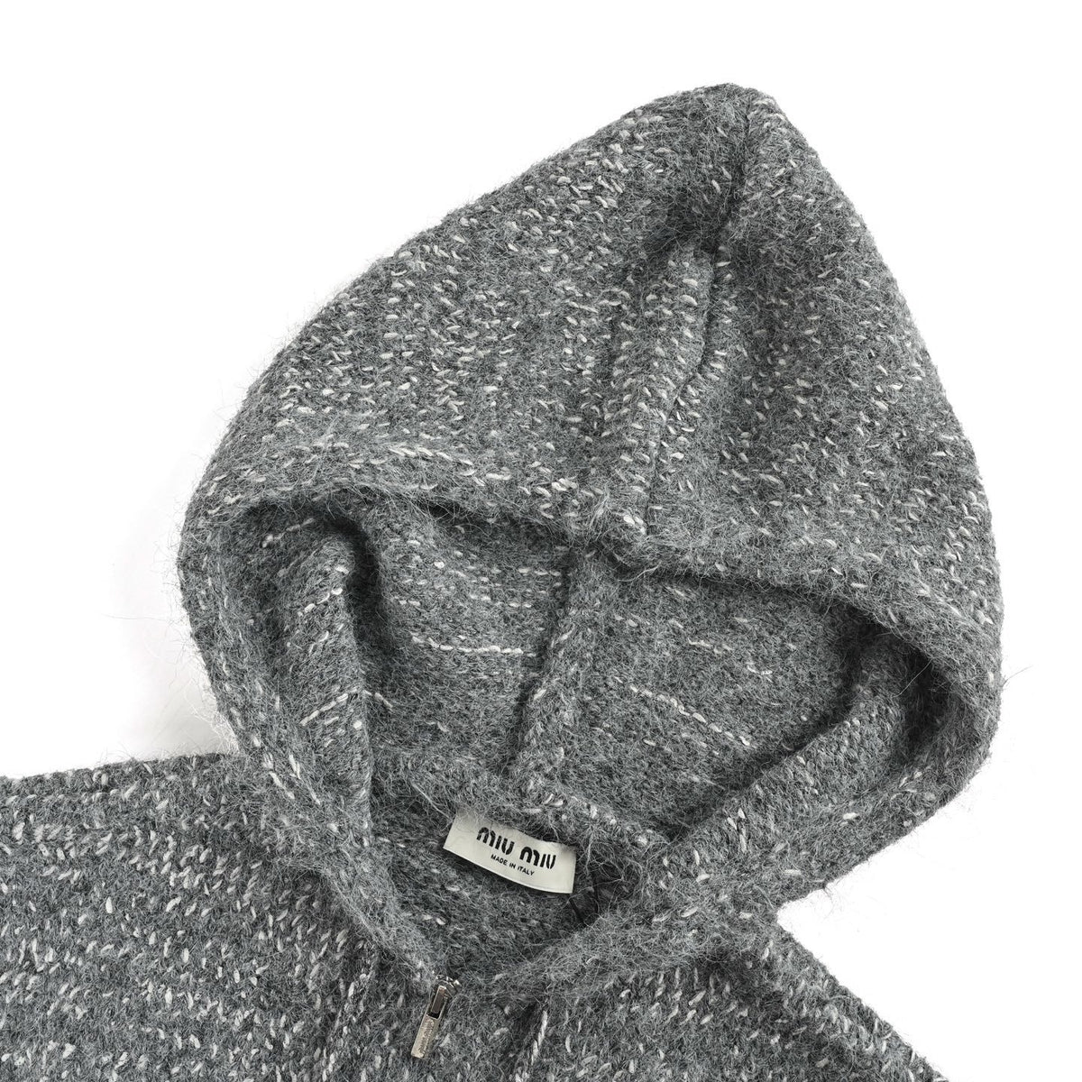 Miu Miu 25Fw patch logo embroidered zipper hooded sweater jacket