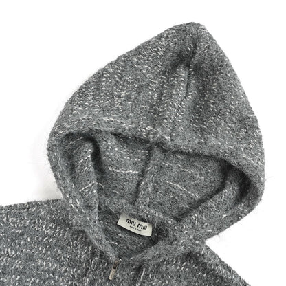 Miu Miu 25Fw patch logo embroidered zipper hooded sweater jacket