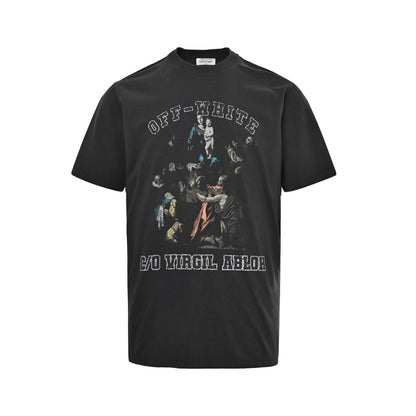 OFF WHITE CO VIRGIL 24ss Psalm Virgin printed washed short sleeves on the chest