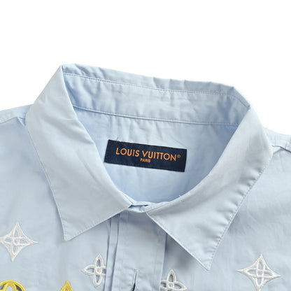 Louis Vuitton 25ss presbyopic embroidered hollow short-sleeved shirt