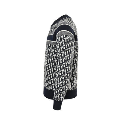 Dior 23Fw Oblique jacquard knitted cashmere double-sided crew neck sweater