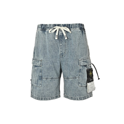 Stone Island washed multi-pocket denim shorts