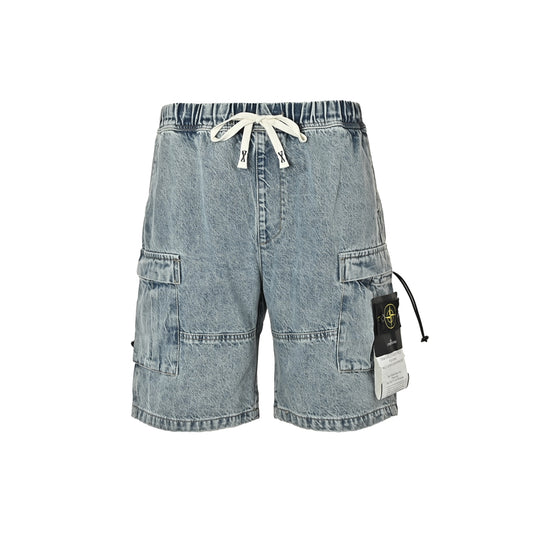 Stone Island washed multi-pocket denim shorts
