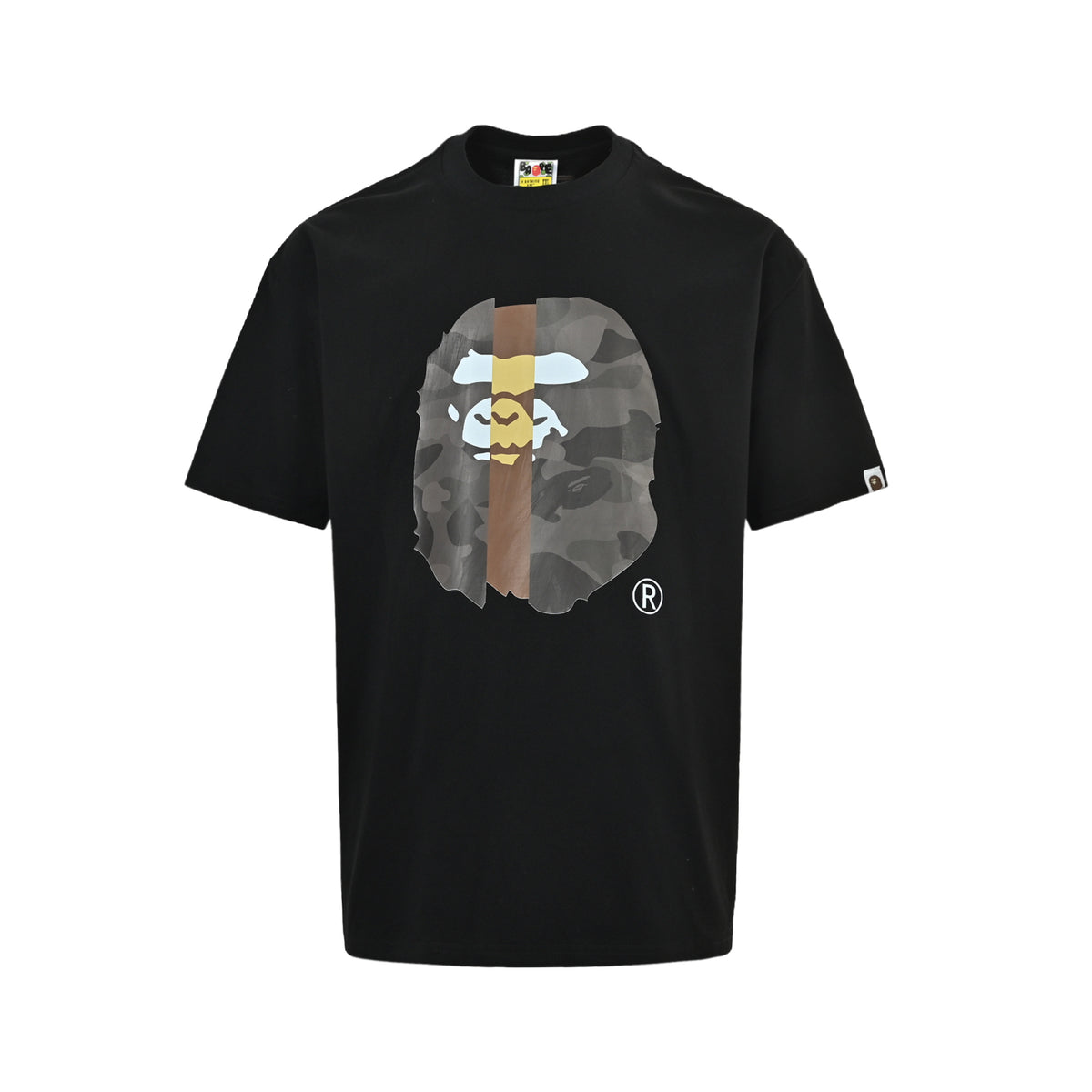 BAPE 26ss Vertical Strips Contrast Color Camouflage Ape Head Print Short Sleeves