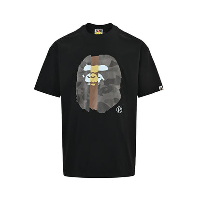 BAPE 26ss Vertical Strips Contrast Color Camouflage Ape Head Print Short Sleeves