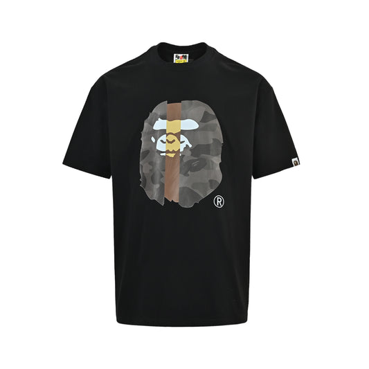 BAPE 26ss Vertical Strips Contrast Color Camouflage Ape Head Print Short Sleeves