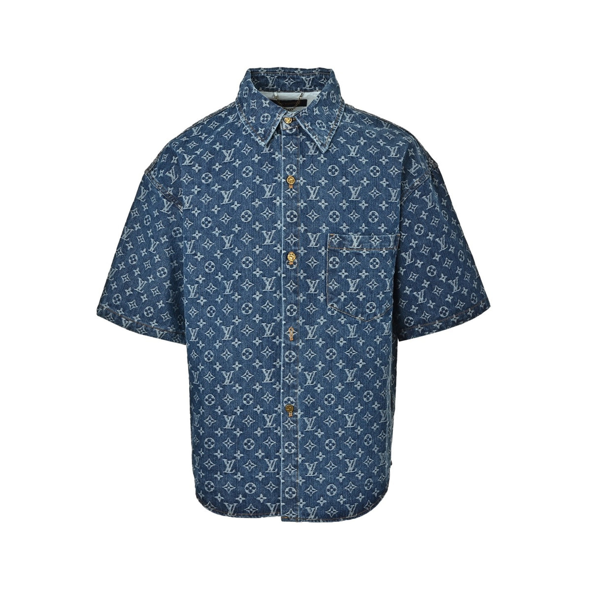 Louis Vuitton all-over old flower jacquard suit denim short-sleeved shirt