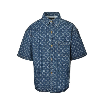 Louis Vuitton all-over old flower jacquard suit denim short-sleeved shirt