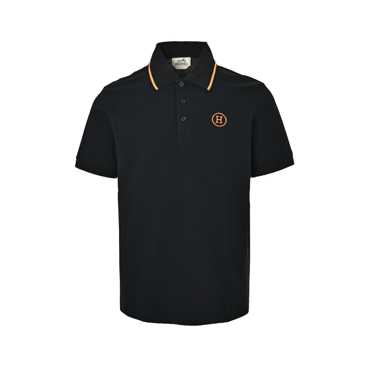 Hermes 26ss collar contrast color chest embroidered logo Polo short sleeves
