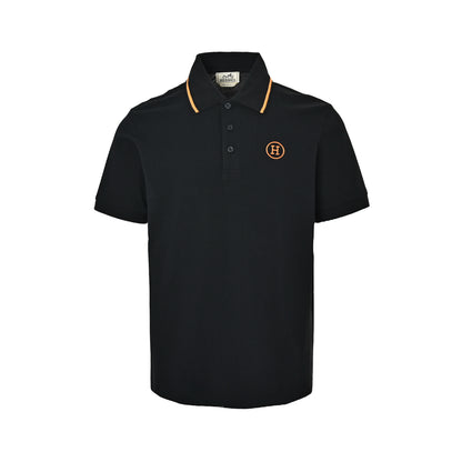 Hermes 26ss collar contrast color chest embroidered logo Polo short sleeves