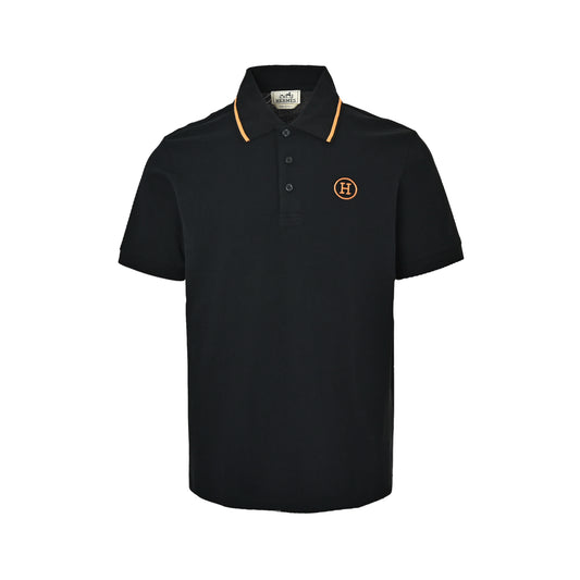 Hermes 26ss collar contrast color chest embroidered logo Polo short sleeves