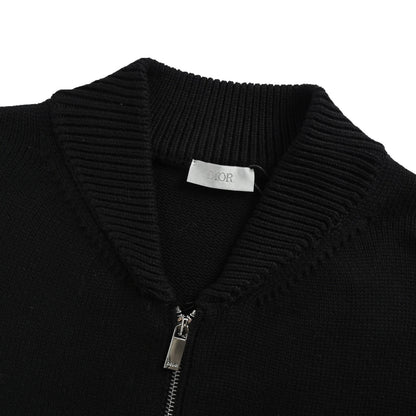 Dior signature letter embroidered zipper sweater jacket