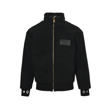 Louis Vuitton 24Fw leather sherpa stand collar jacket (black)