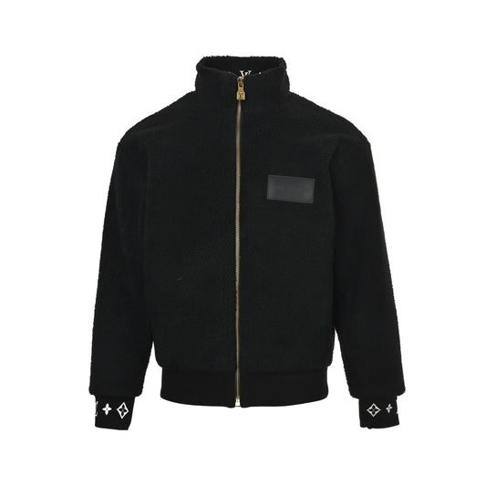 Louis Vuitton 24Fw leather sherpa stand collar jacket (black)