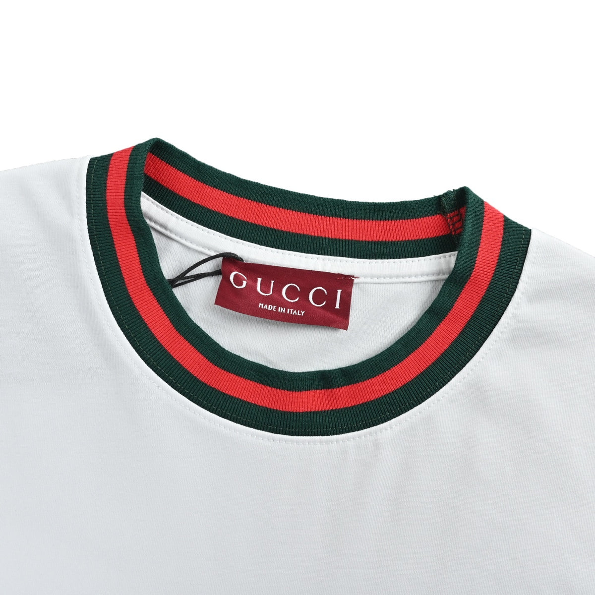 Gucci red and green ribbed webbing embroidered short sleeves