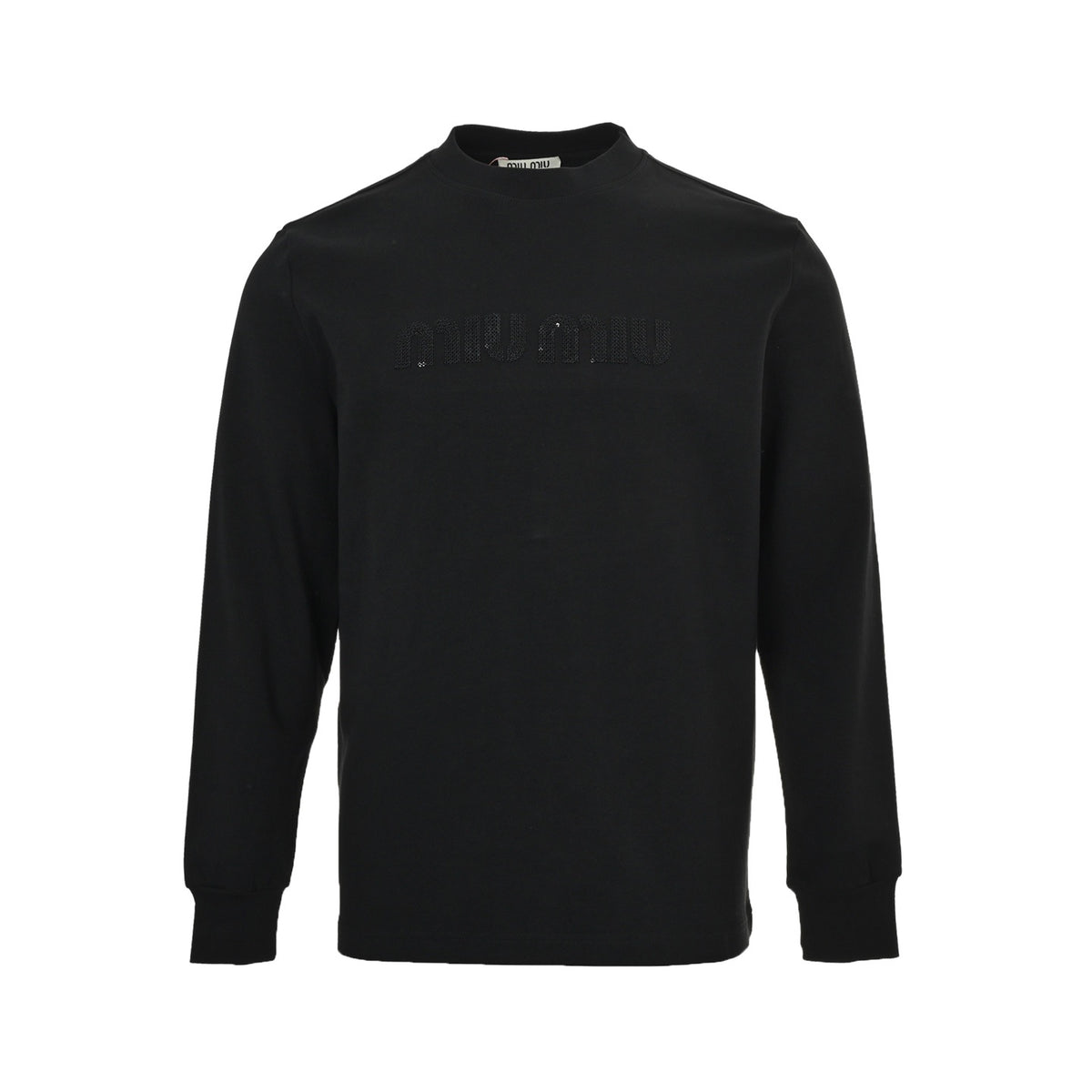 Miu Miu dark pattern woven three-dimensional letter embroidery long-sleeved T-shirt