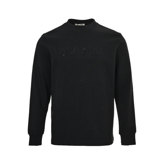 Miu Miu dark pattern woven three-dimensional letter embroidery long-sleeved T-shirt