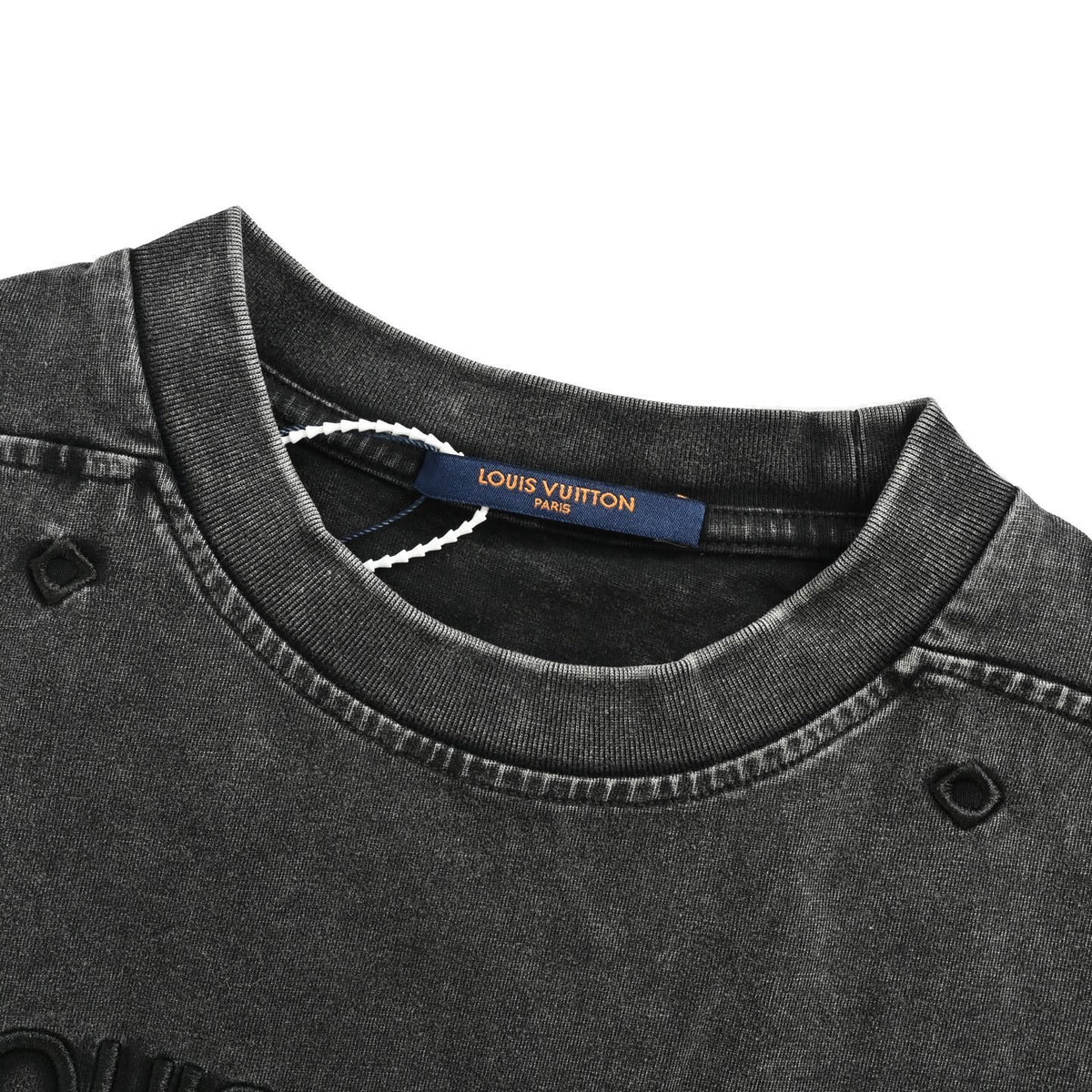 Louis Vuitton 25ss embroidered letters washed distressed short sleeves