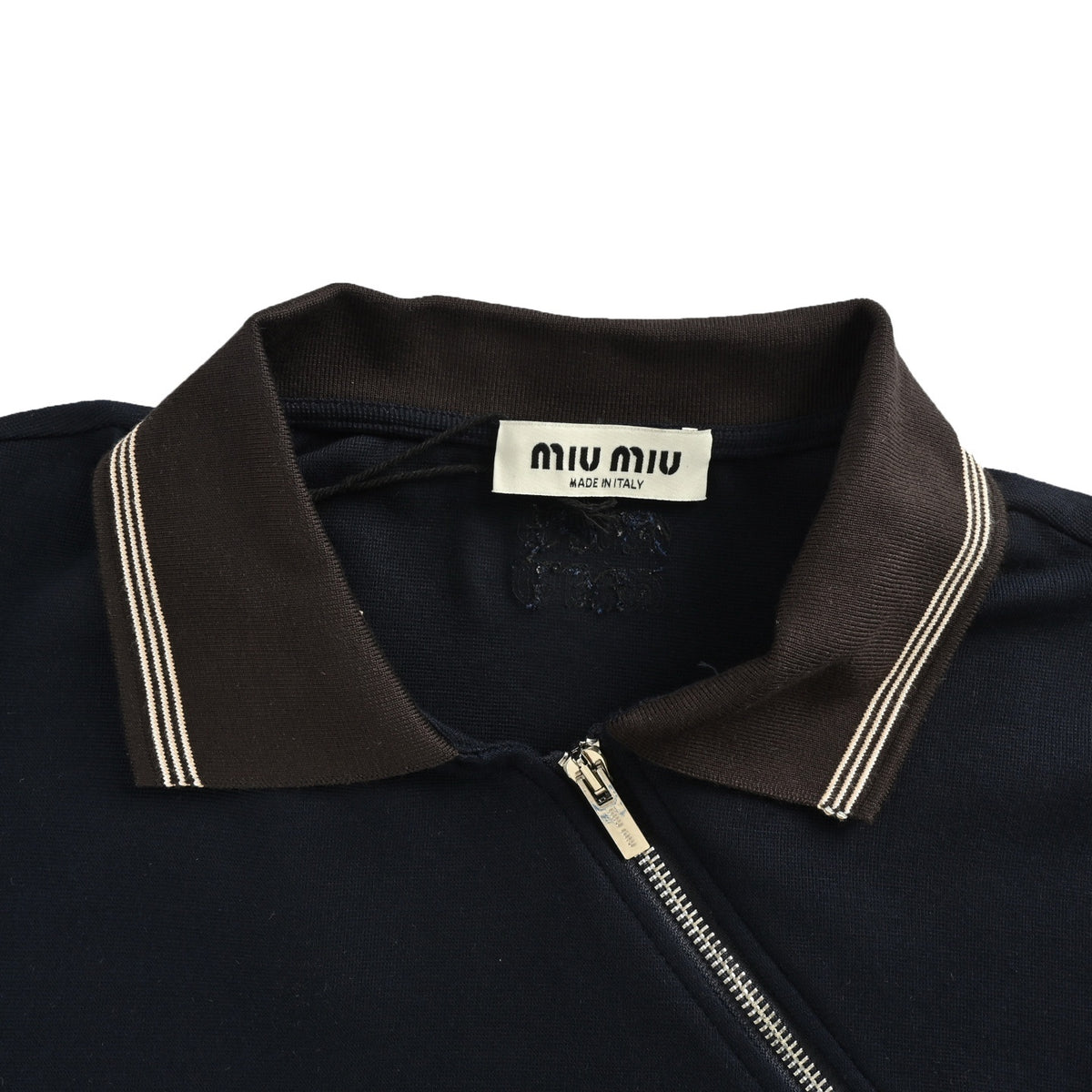 Miu Miu contrasting color diagonal zipper lapel sweatshirt