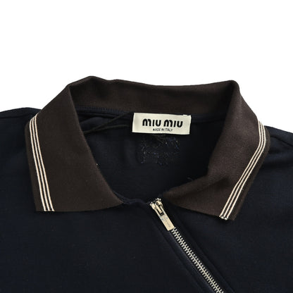 Miu Miu contrasting color diagonal zipper lapel sweatshirt