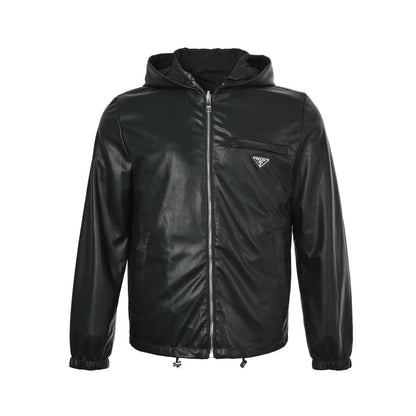 Prada 25Fw reversible leather nylon hooded jacket