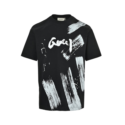 Gucci ink brush graffiti printed short sleeves