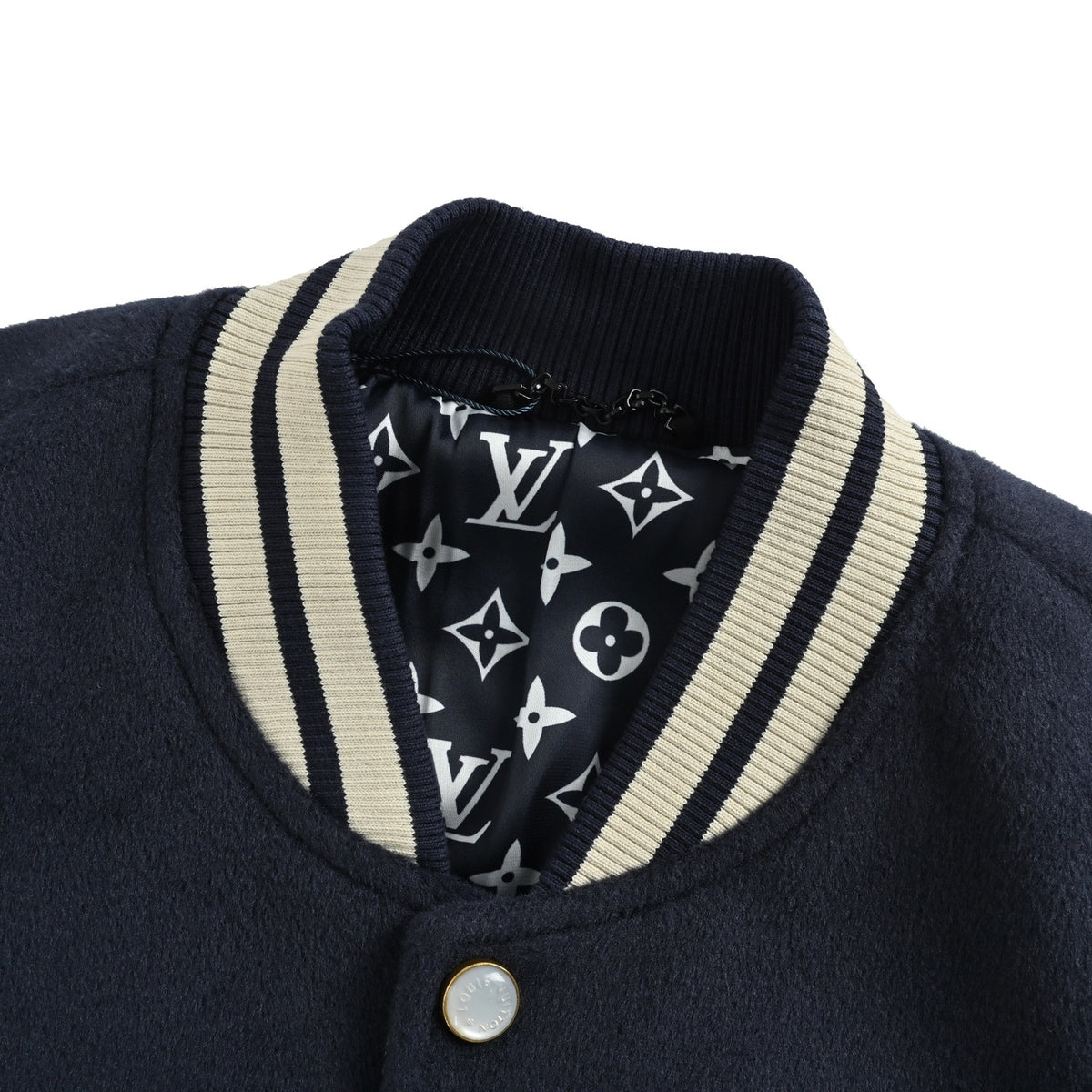 Louis Vuitton color-blocked leather sleeve baseball jacket