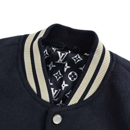 Louis Vuitton color-blocked leather sleeve baseball jacket
