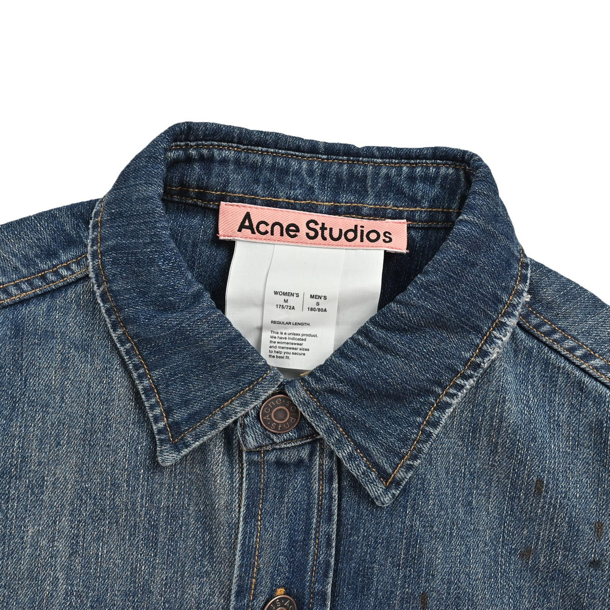 Acne Studios distressed washed denim shirt with splashes of ink
