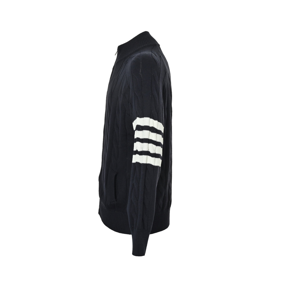 Thom Browne K12 four-bar cable sweater jacket