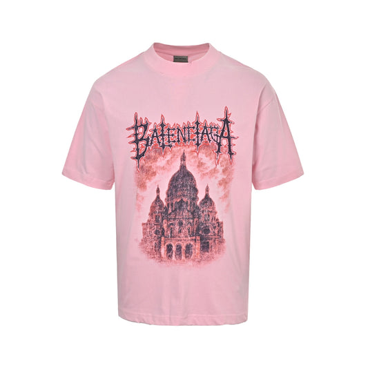Balenciaga/Balanciaga 26ss castle distressed washed short sleeves