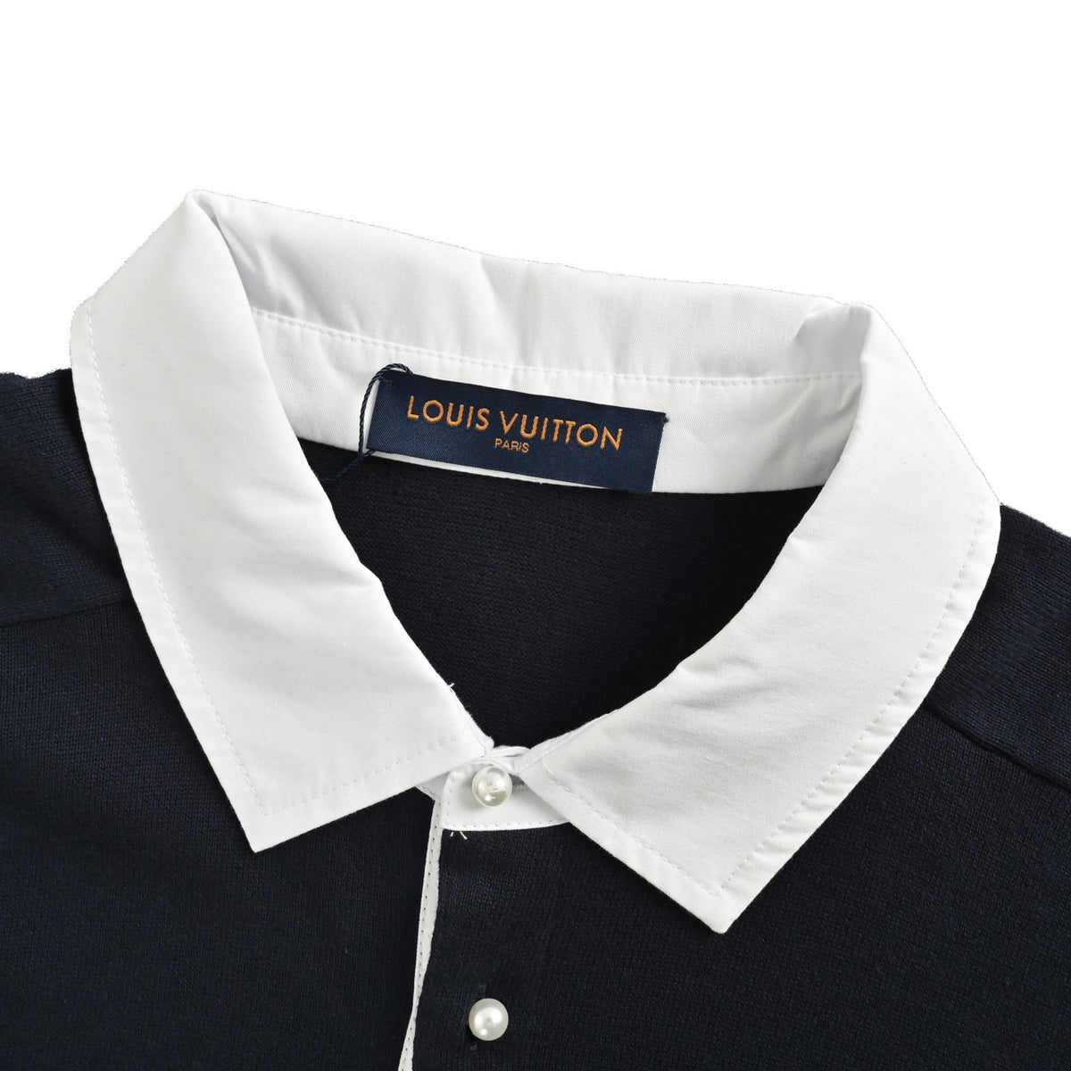 Louis Vuitton pearl button white collar knitted Polo short sleeves