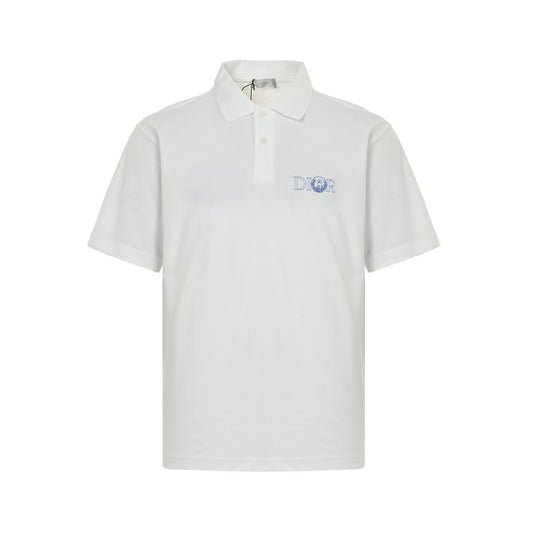 Dior 25ss little blue cat embroidered Polo short sleeves