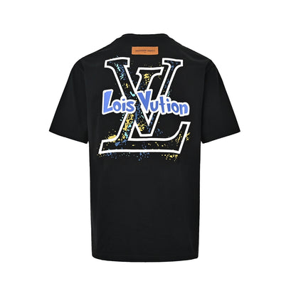 LouisVuitton/Louis Vuitton blue and white graffiti logo printed short-sleeved front and back