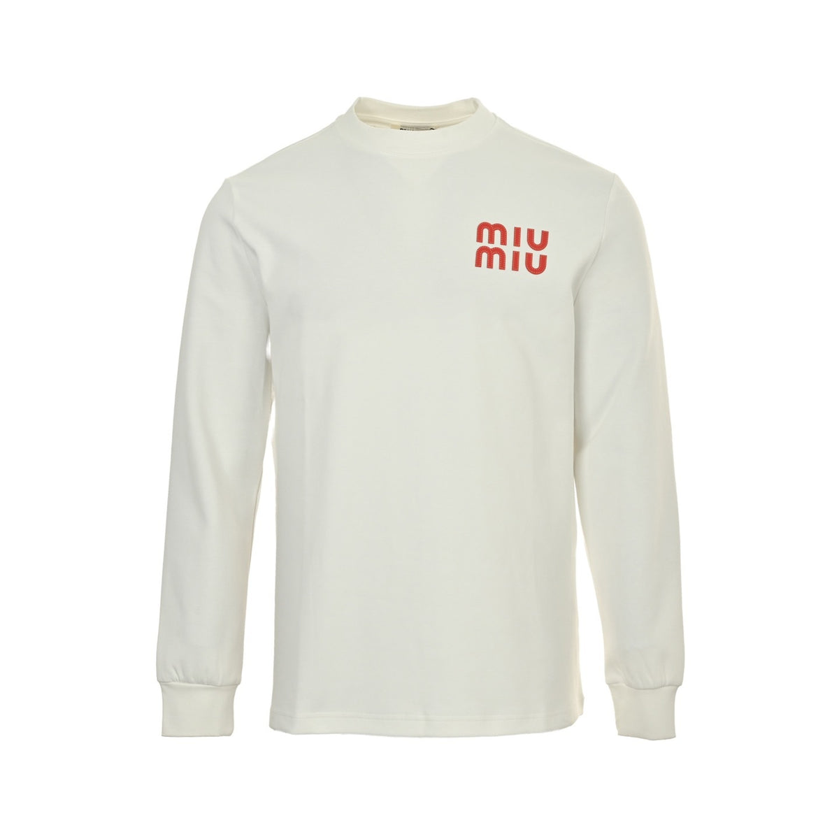 Miu Miu foam patch embroidered long-sleeved T-shirt with large logo on the back