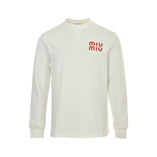 Miu Miu foam patch embroidered long-sleeved T-shirt with large logo on the back