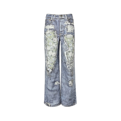Acne Studios 1981M ripped rose print jeans