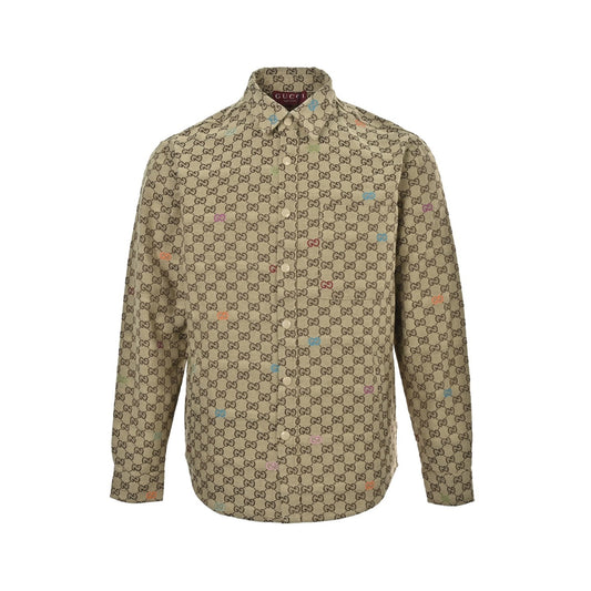 Gucci 25Fw GG colorful embroidered all-over jacquard canvas shirt jacket