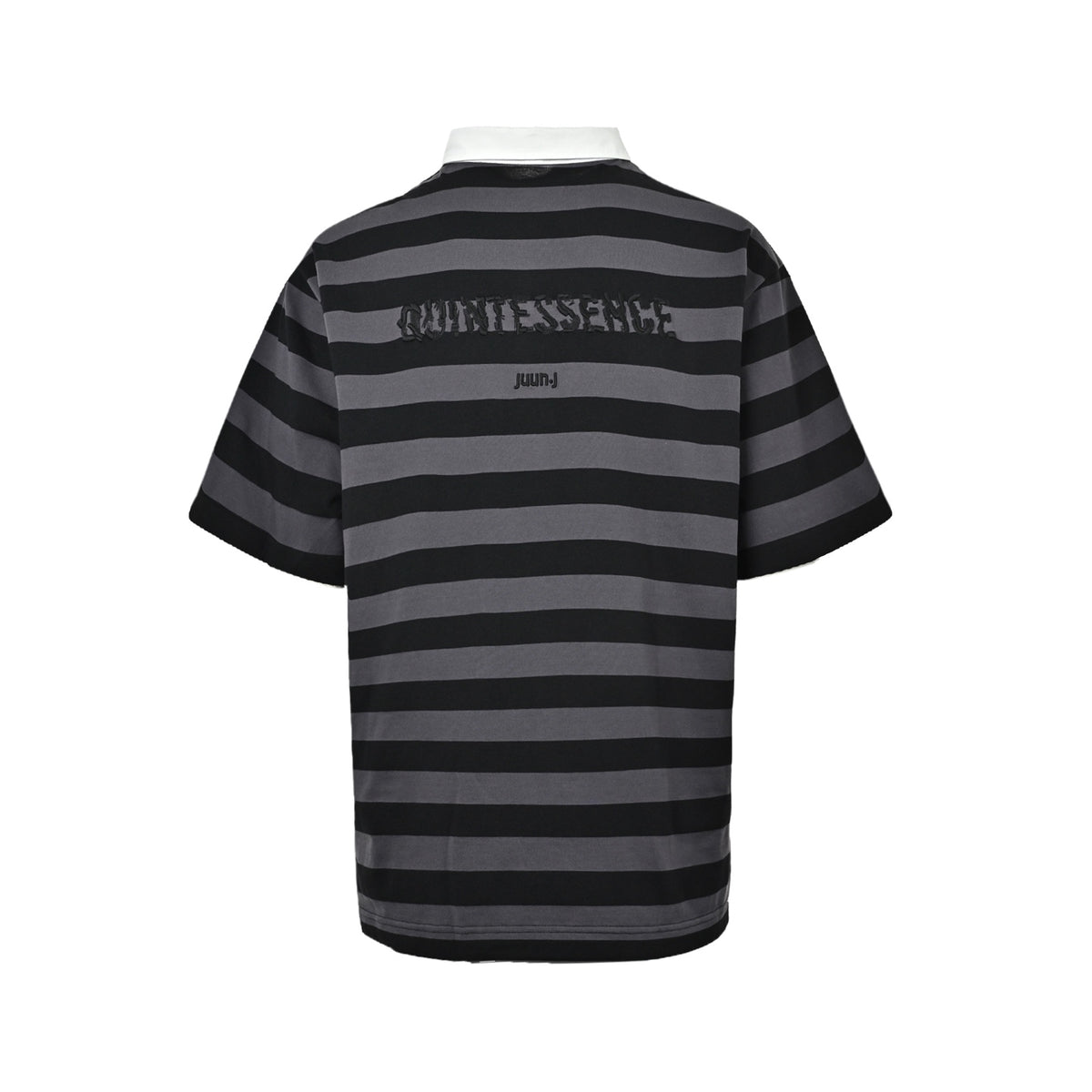 JUUNJ minimalist style striped patchwork embroidered logo lapel Polo short sleeves
