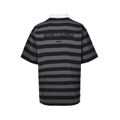 JUUNJ minimalist style striped patchwork embroidered logo lapel Polo short sleeves