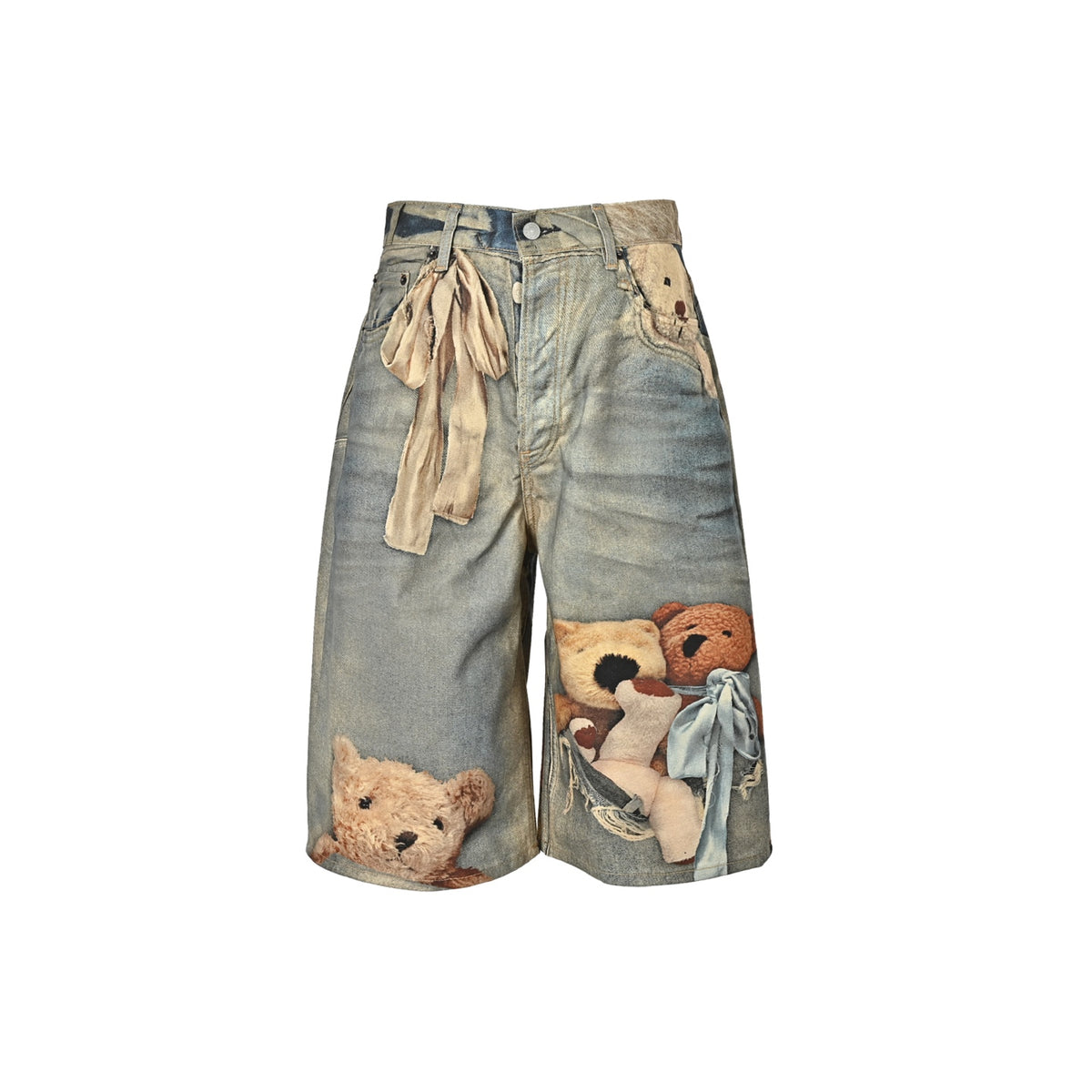 ACNE STUDIOS 3D printed teddy bear denim shorts