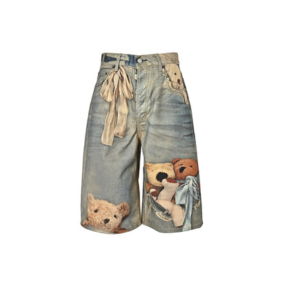 ACNE STUDIOS 3D printed teddy bear denim shorts