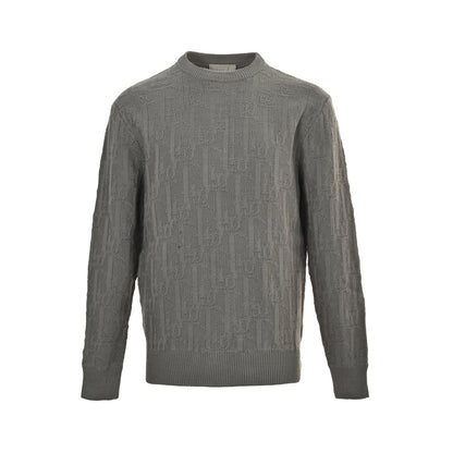 Dior 25Fw all-over printed gray jacquard crew neck sweater