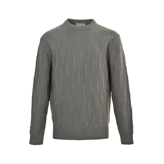 Dior 25Fw all-over printed gray jacquard crew neck sweater