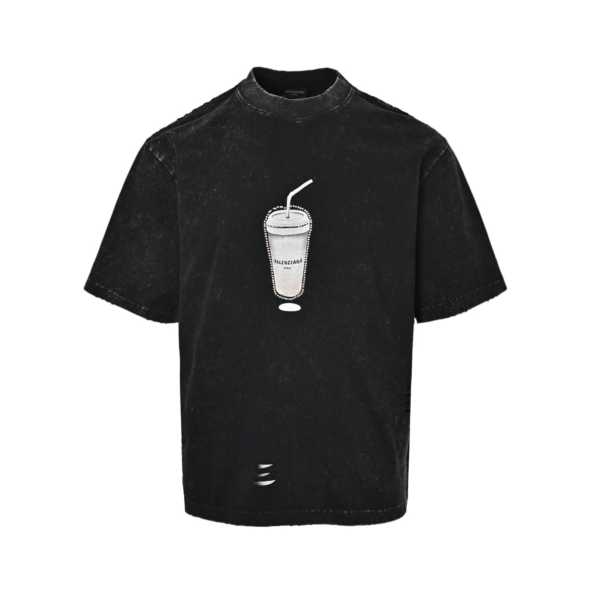 Balenciaga hot diamond milk tea cup distressed washed short sleeves